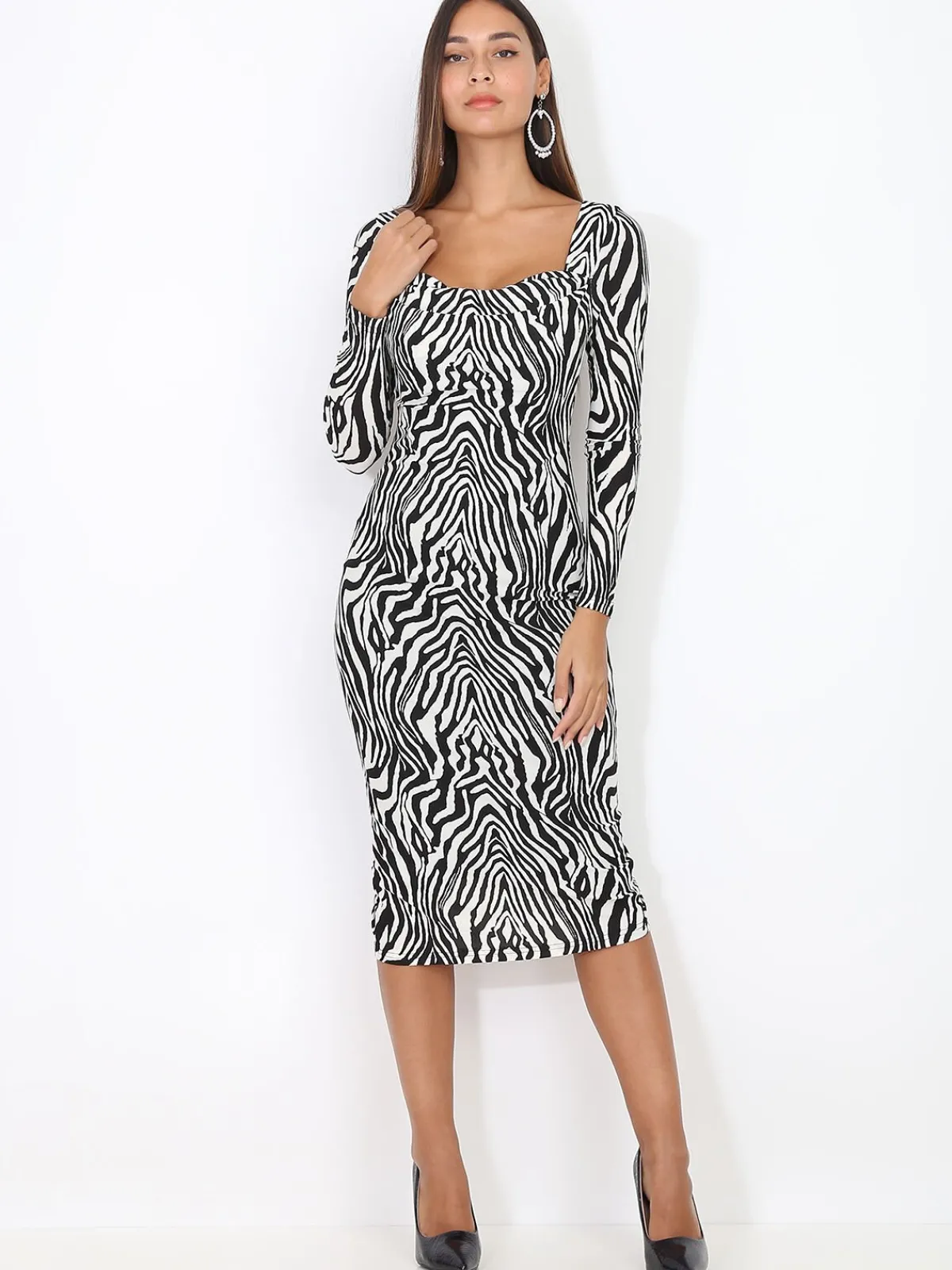 Sale La Modeuse Robe moulante imprimé zébré