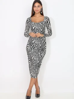 Sale La Modeuse Robe moulante imprimé zébré