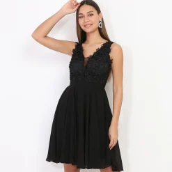 Hot La Modeuse Robe patineuse à broderie et perles Noir