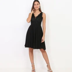 Hot La Modeuse Robe patineuse à broderie et perles Noir