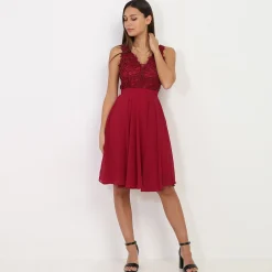 Online La Modeuse Robe patineuse à broderie et perles Rougefoncé