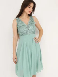 Hot La Modeuse Robe patineuse à broderie et perles Vertclair