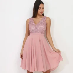 Clearance La Modeuse Robe patineuse à broderie et perles VieuxRose
