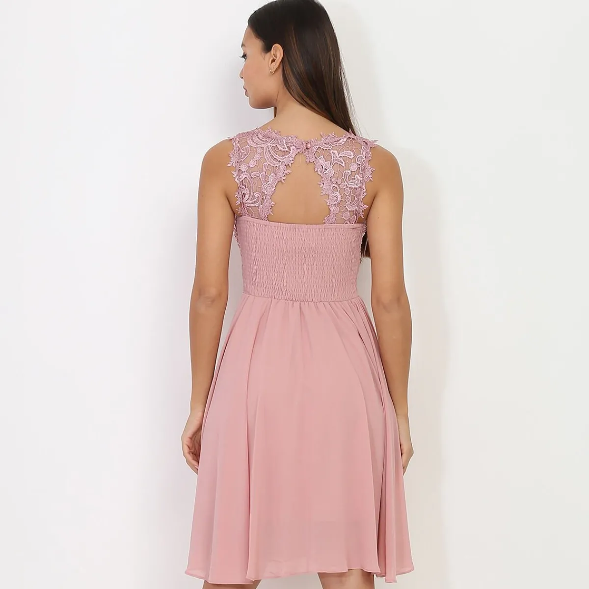 Clearance La Modeuse Robe patineuse à broderie et perles VieuxRose