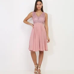 Clearance La Modeuse Robe patineuse à broderie et perles VieuxRose