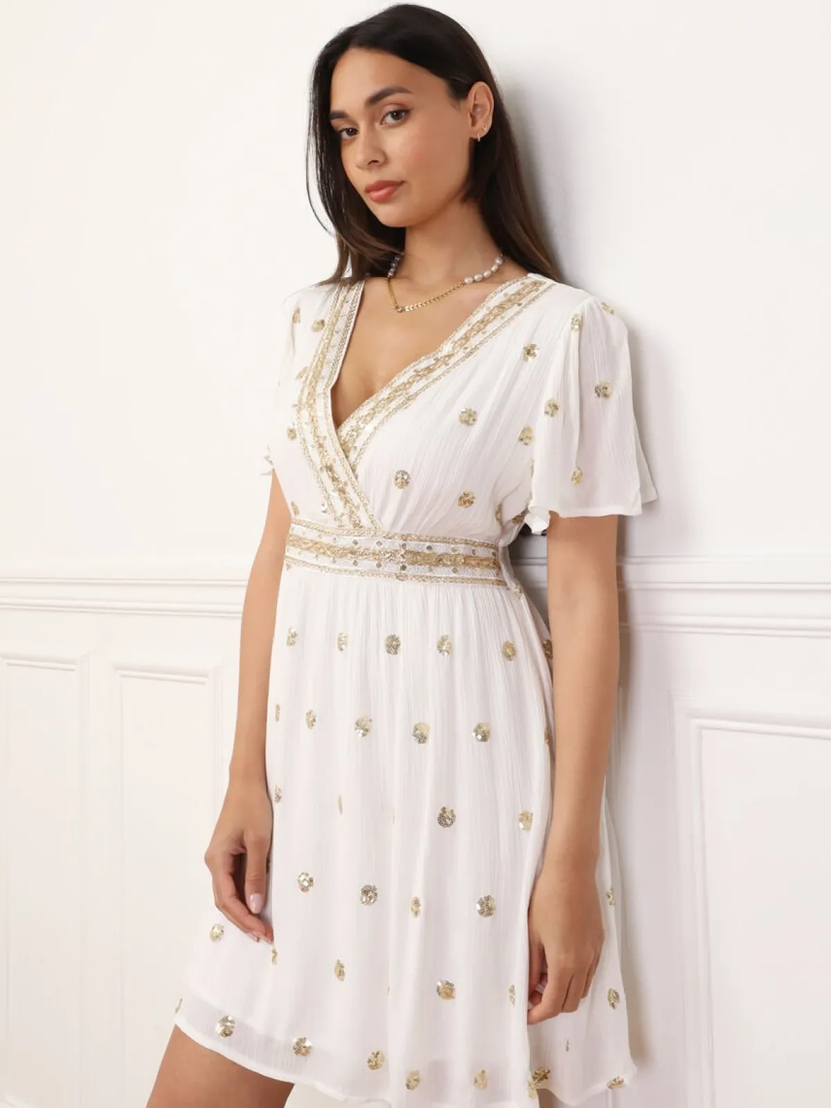 La Modeuse Robe patineuse à détails scintillants Blanc