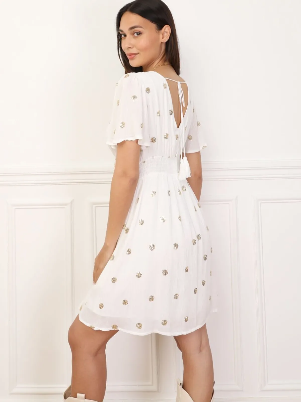 La Modeuse Robe patineuse à détails scintillants Blanc