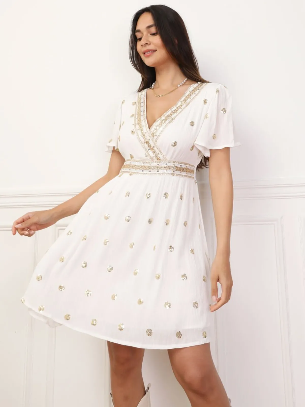 La Modeuse Robe patineuse à détails scintillants Blanc