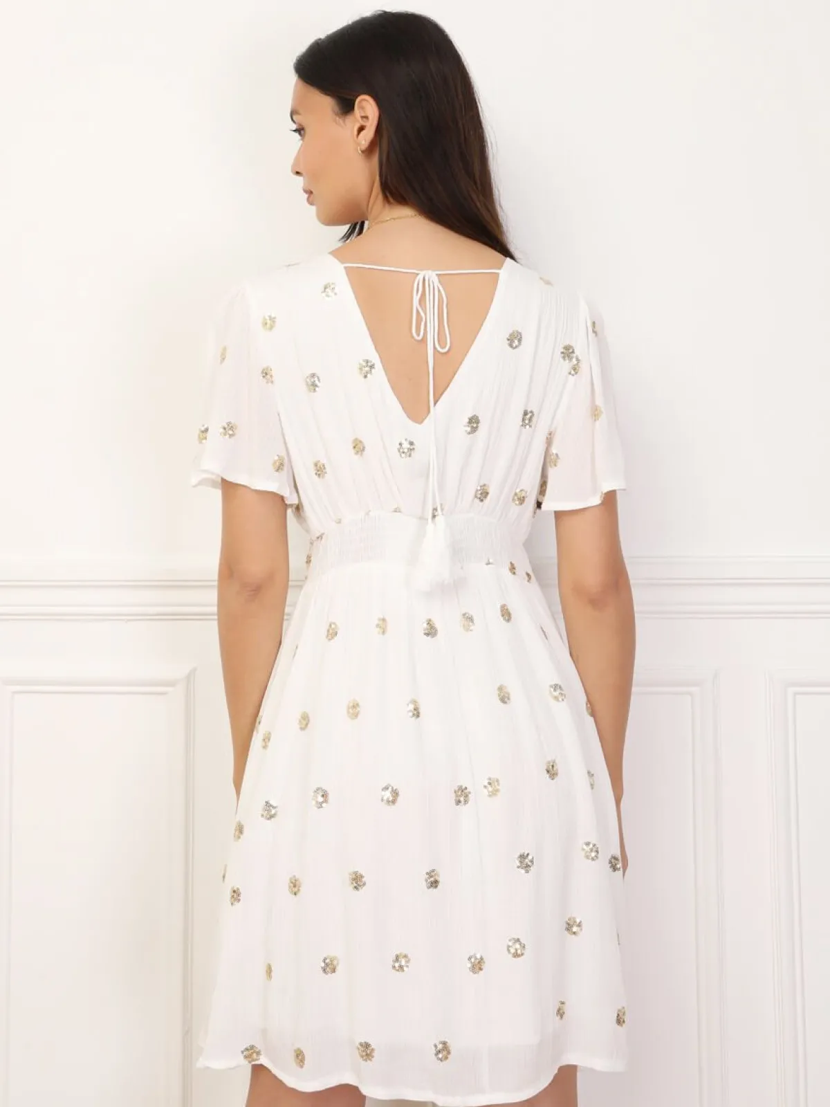 La Modeuse Robe patineuse à détails scintillants Blanc