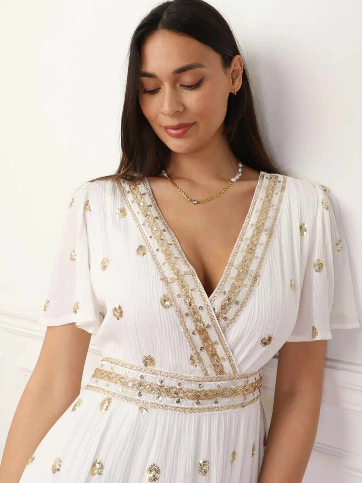 La Modeuse Robe patineuse à détails scintillants Blanc