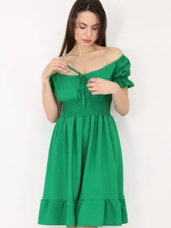 Sale La Modeuse Robe patineuse à manches ballons Vert