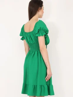 Sale La Modeuse Robe patineuse à manches ballons Vert