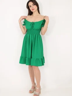 Sale La Modeuse Robe patineuse à manches ballons Vert