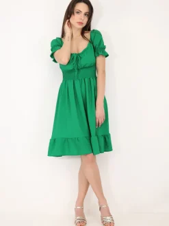 Sale La Modeuse Robe patineuse à manches ballons Vert