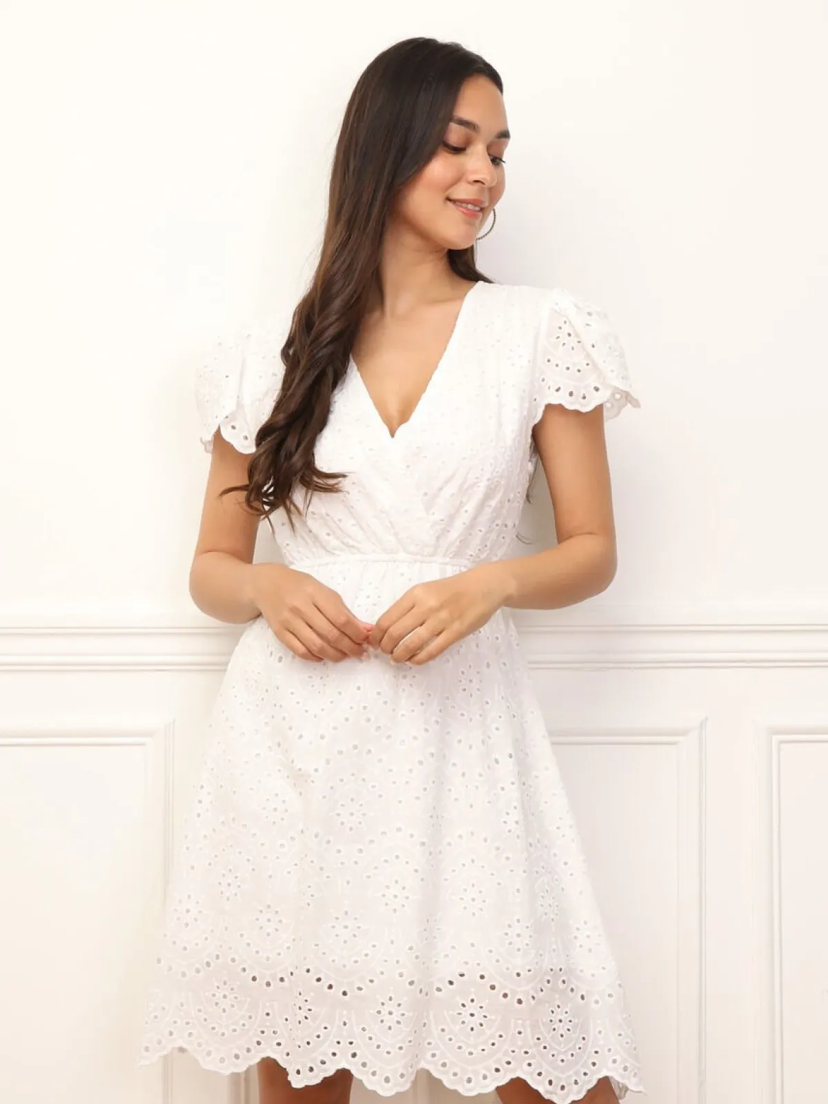 Hot La Modeuse Robe patineuse en broderie anglaise Blanc