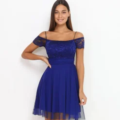 Sale La Modeuse Robe patineuse en dentelle et tulle Bleu