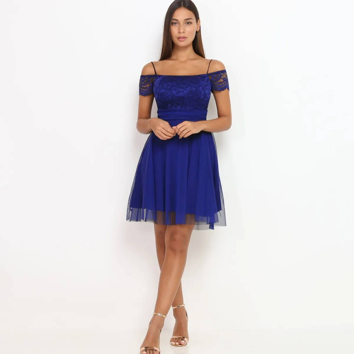 Sale La Modeuse Robe patineuse en dentelle et tulle Bleu