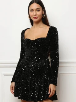 Online La Modeuse Robe patineuse en velours à sequins Noir