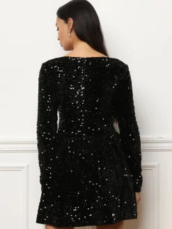 Online La Modeuse Robe patineuse en velours à sequins Noir
