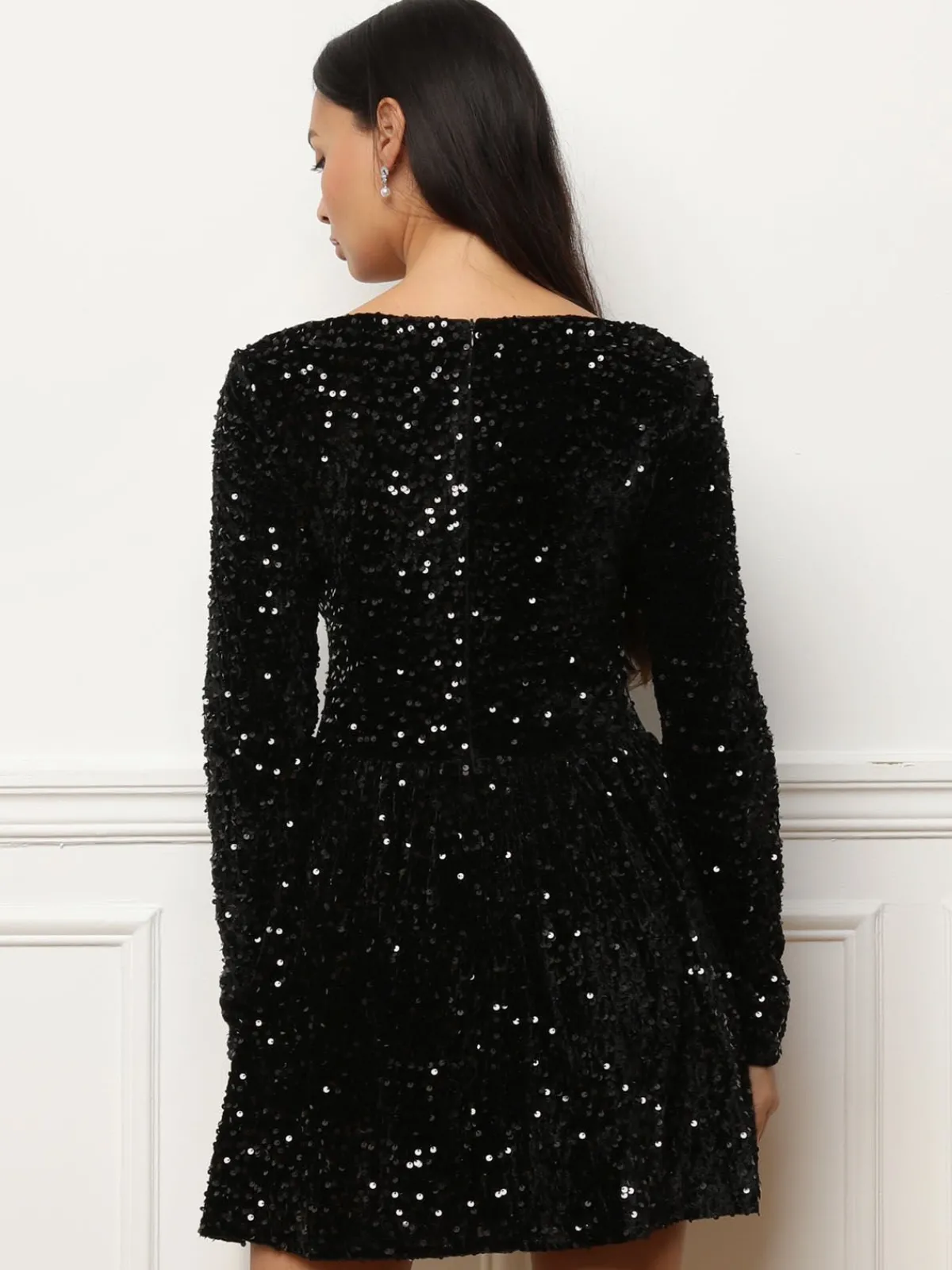 Online La Modeuse Robe patineuse en velours à sequins Noir