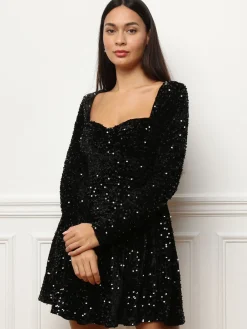 Online La Modeuse Robe patineuse en velours à sequins Noir