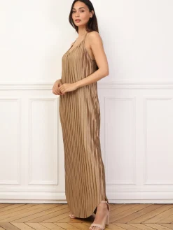 Online La Modeuse Robe plissée à bords arrondis Taupe