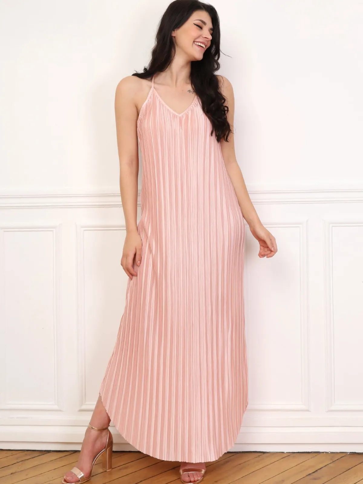 Clearance La Modeuse Robe plissée à bords arrondis Rose