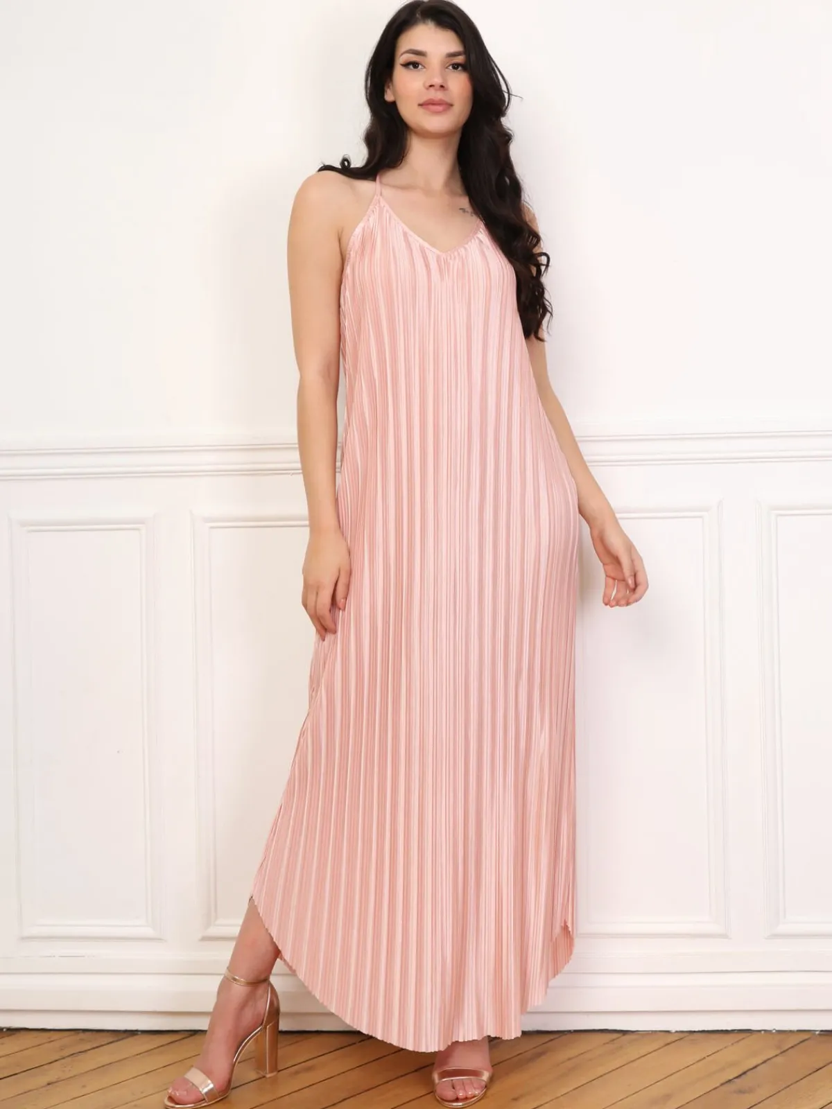 Clearance La Modeuse Robe plissée à bords arrondis Rose