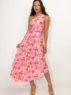 Best La Modeuse Robe plissée et asymétrique à fleurs Fuchsia