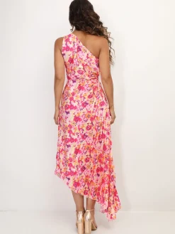 Best La Modeuse Robe plissée et asymétrique à fleurs Fuchsia