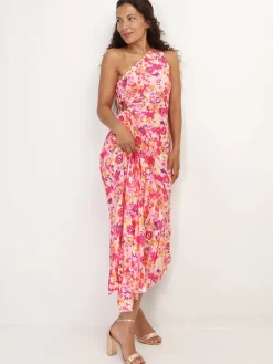 Best La Modeuse Robe plissée et asymétrique à fleurs Fuchsia