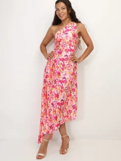 Best La Modeuse Robe plissée et asymétrique à fleurs Fuchsia