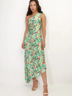 Clearance La Modeuse Robe plissée et asymétrique à fleurs Vert