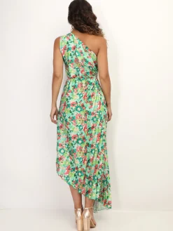 Clearance La Modeuse Robe plissée et asymétrique à fleurs Vert