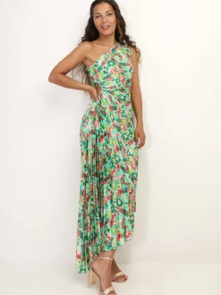 Clearance La Modeuse Robe plissée et asymétrique à fleurs Vert
