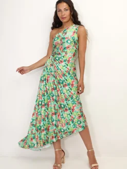 Clearance La Modeuse Robe plissée et asymétrique à fleurs Vert