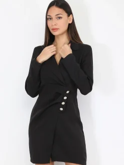 Hot La Modeuse Robe portefeuille à boutons officiers Noir