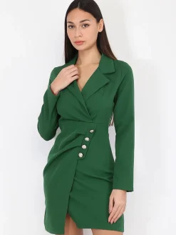 Clearance La Modeuse Robe portefeuille à boutons officiers Vertfoncé