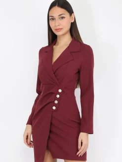 Best La Modeuse Robe portefeuille à boutons officiers Bordeaux