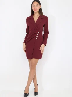 Best La Modeuse Robe portefeuille à boutons officiers Bordeaux