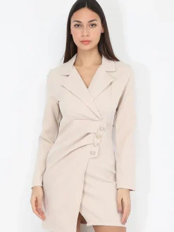 Hot La Modeuse Robe portefeuille à boutons officiers Beige