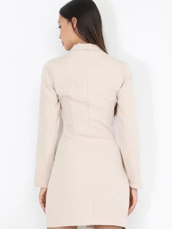 Hot La Modeuse Robe portefeuille à boutons officiers Beige