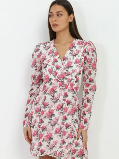 Online La Modeuse Robe portefeuille à fleurs et paillettes Blanc
