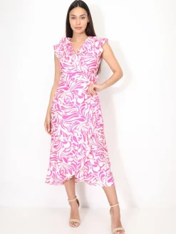 Best La Modeuse Robe portefeuille à imprimé et volants Fuchsia