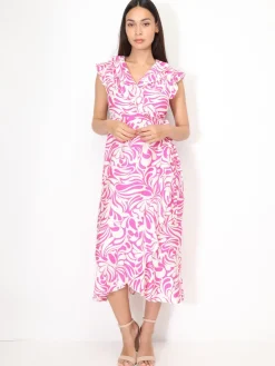 Best La Modeuse Robe portefeuille à imprimé et volants Fuchsia