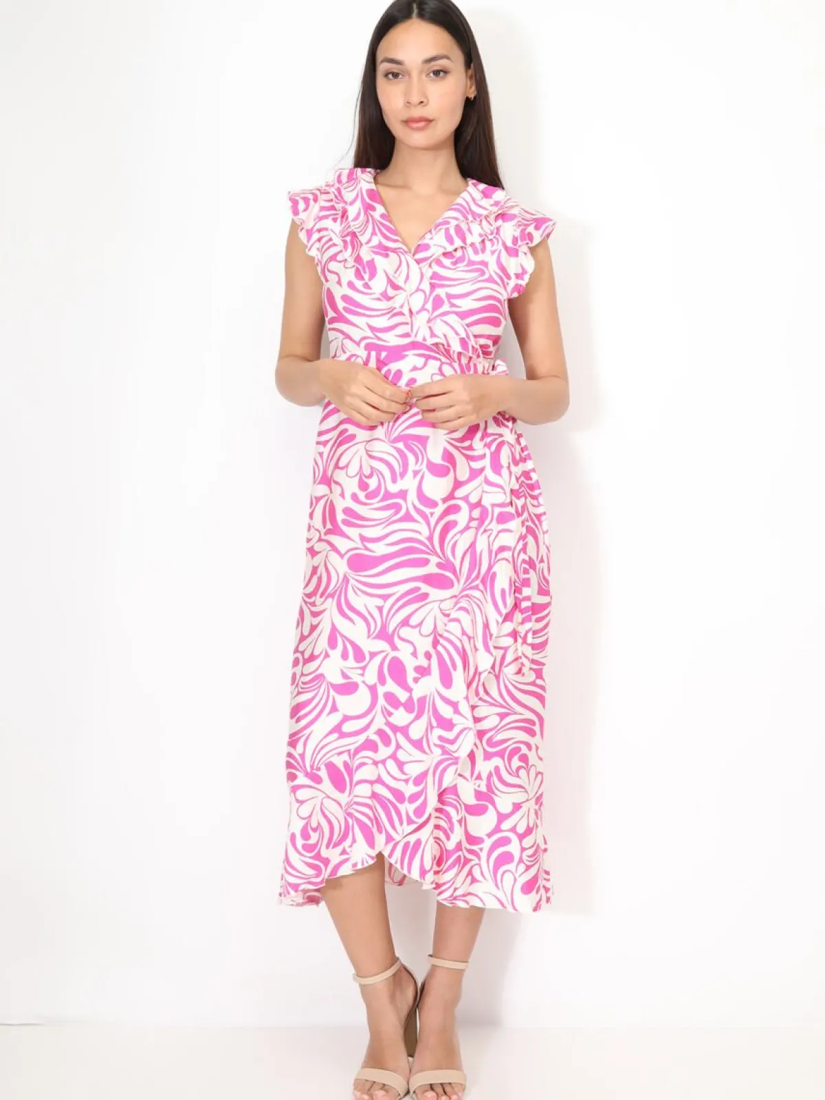 Best La Modeuse Robe portefeuille à imprimé et volants Fuchsia