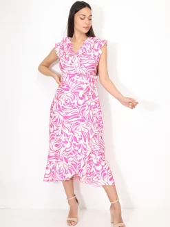 Best La Modeuse Robe portefeuille à imprimé et volants Fuchsia