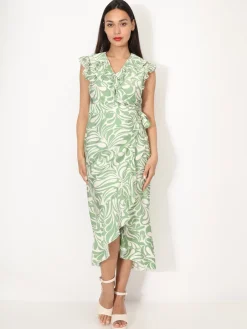 Discount La Modeuse Robe portefeuille à imprimé et volants Vertclair