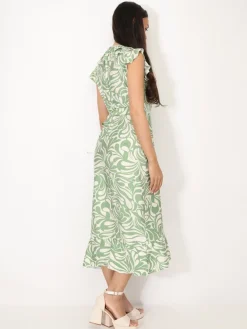 Discount La Modeuse Robe portefeuille à imprimé et volants Vertclair