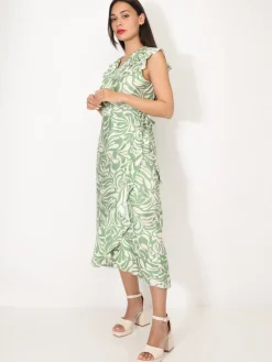Discount La Modeuse Robe portefeuille à imprimé et volants Vertclair